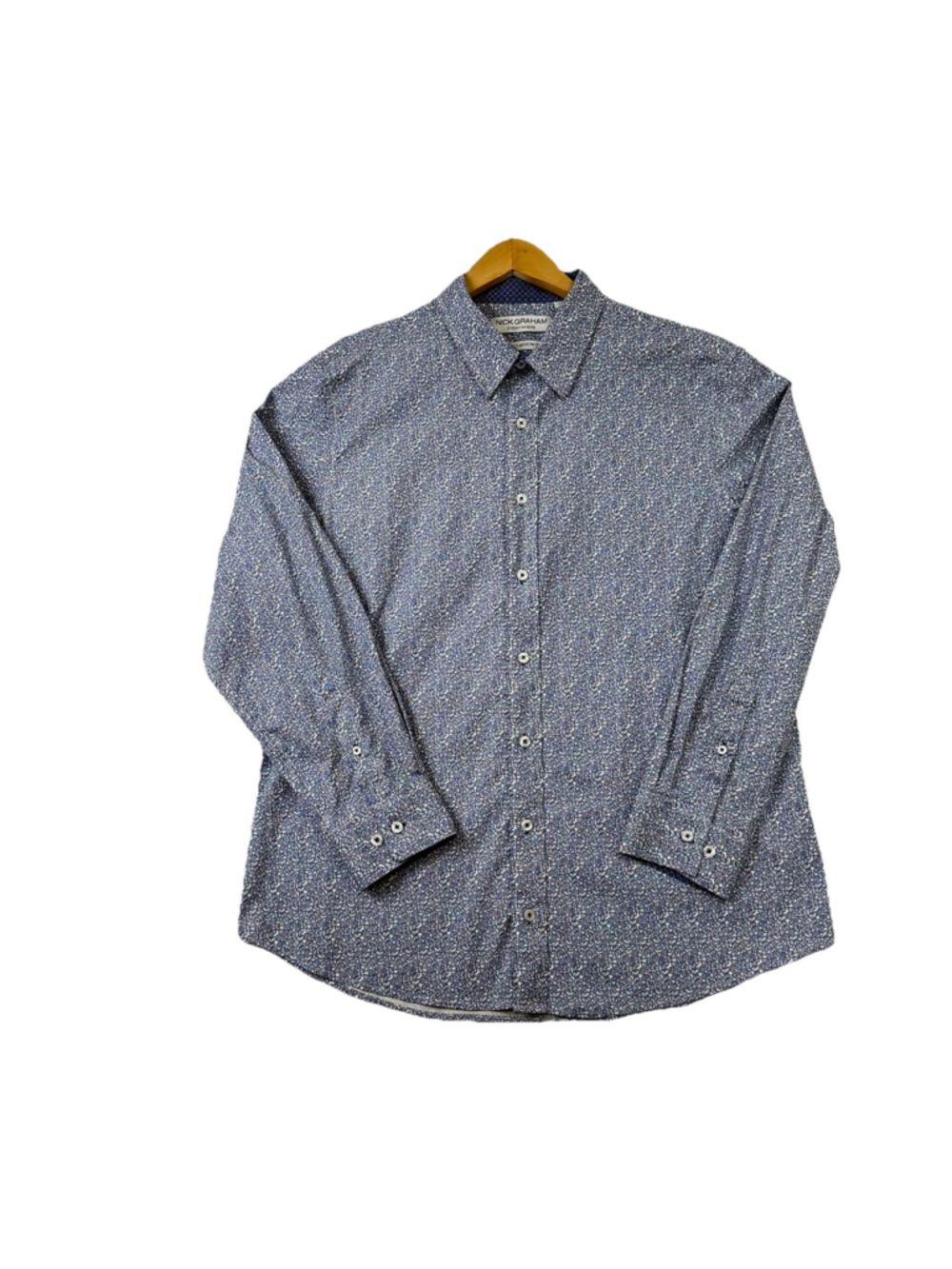 Nick Graham Everywhere Shirt Mens XL Blue Paisley Stretch Modern Fit Long Sleeve